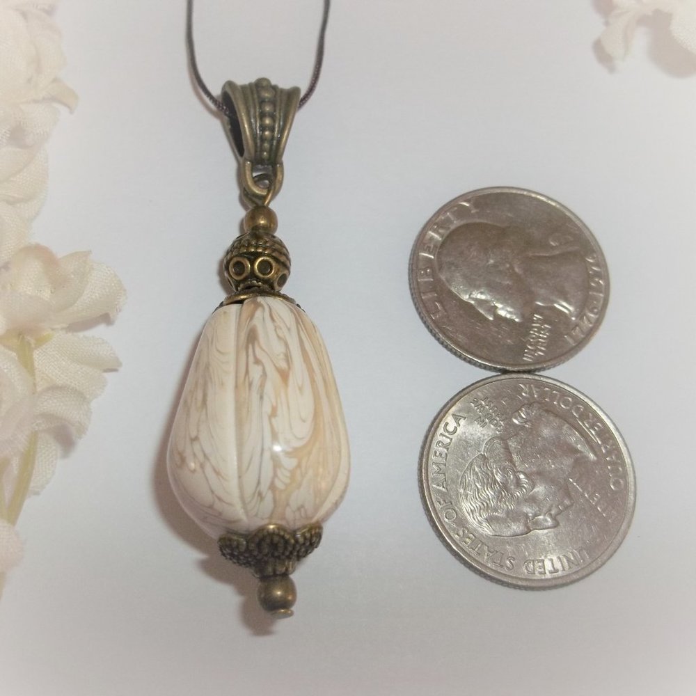 Boho Statement Necklace Pendant Cream Brown Bronze Bohemian Rustic Style 7110 - Picture 3 of 9